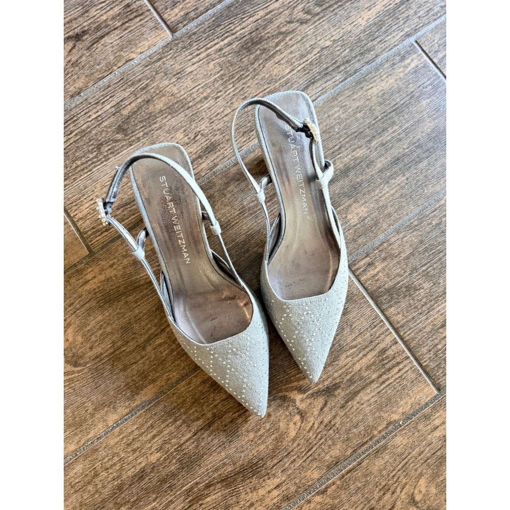 Stuart Weitzman Vinnie Crystal 50 Slingback Pump 7 Perla cleara